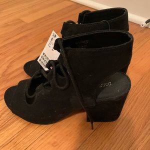 Black Strappy Suede Heels